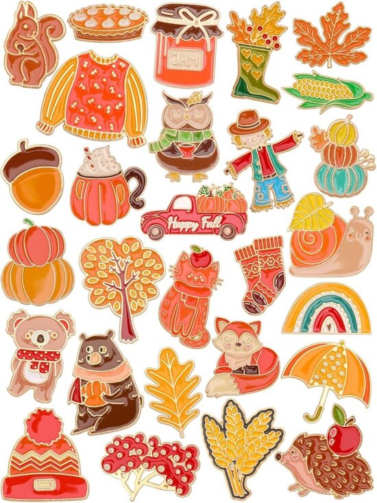 Other - 28PCS Fall Enamel Pins Cute Pumpkin Maple Animal Brooch Pins for Fall Thanksgivi